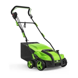 16 Inch+15+Amp+Electric+Dethatcher+Scarifier,+2024+Upgraded+Lawn+Dethatcher+With+5 Position+Depth+Adjustment,+14.5+Gal+Removable+Thatch+Collection+Bag,+Quick Fold,+Keeps+Lawn+Health